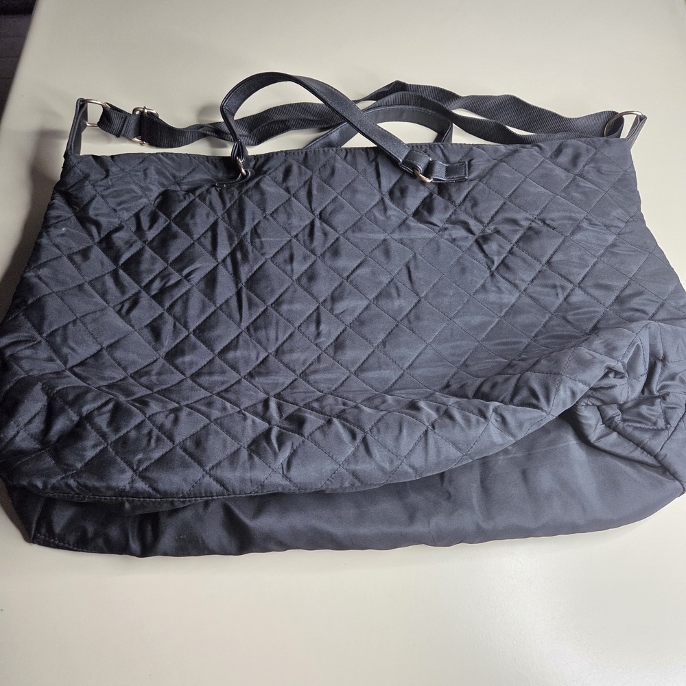Black Quilted Tote Bag Large Weekender Shoulder Carryall Travel Shopper Purse